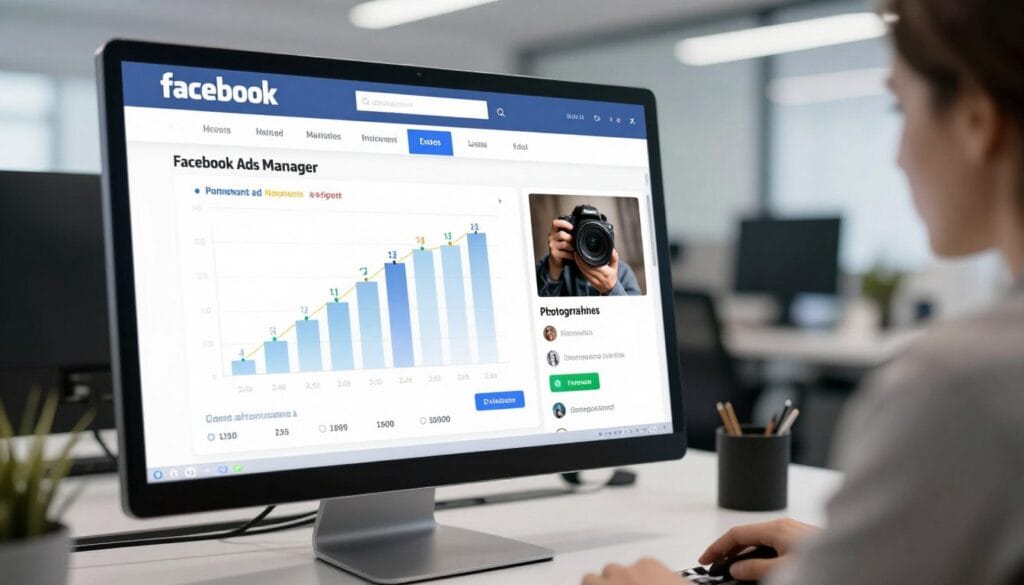 Digital marketing dashboard showing successful photography advertising campaign results and client inquiries