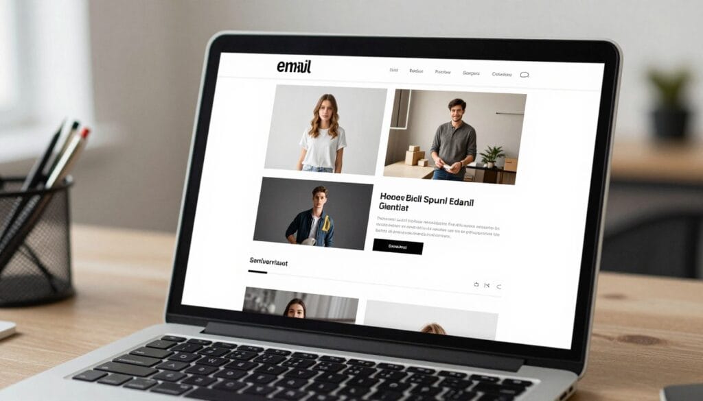 Email newsletter template with photography portfolio samples on computer screen