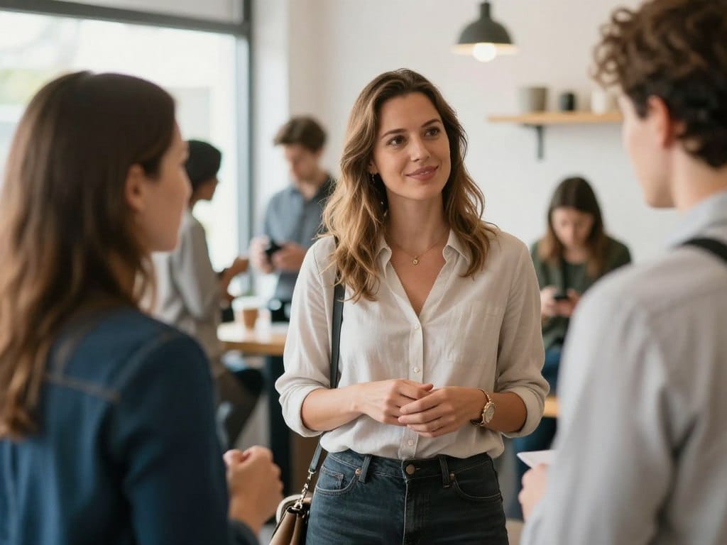 Photographer networking at local business event with other professionals