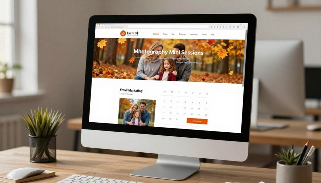 mini session email marketing campaign displayed on computer screen with photography samples