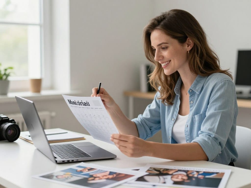 successful photographer reviewing mini session bookings and planning future sessions