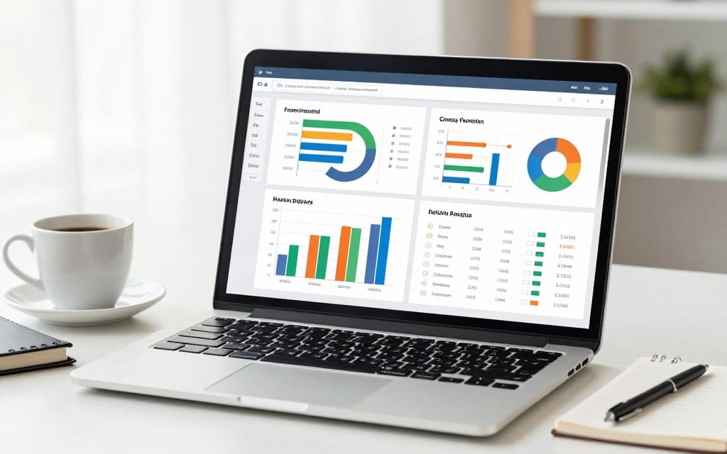 Business analytics dashboard showing photography referral program metrics and growth charts