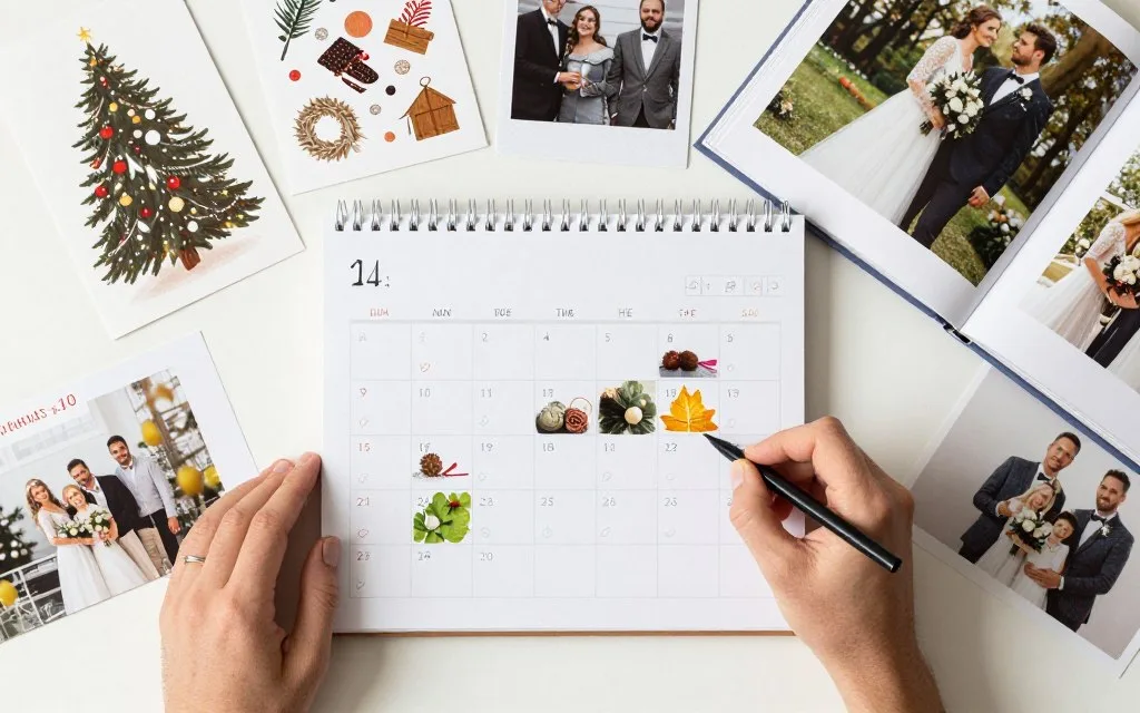 Calendar showing seasonal photography product sales opportunities throughout the year