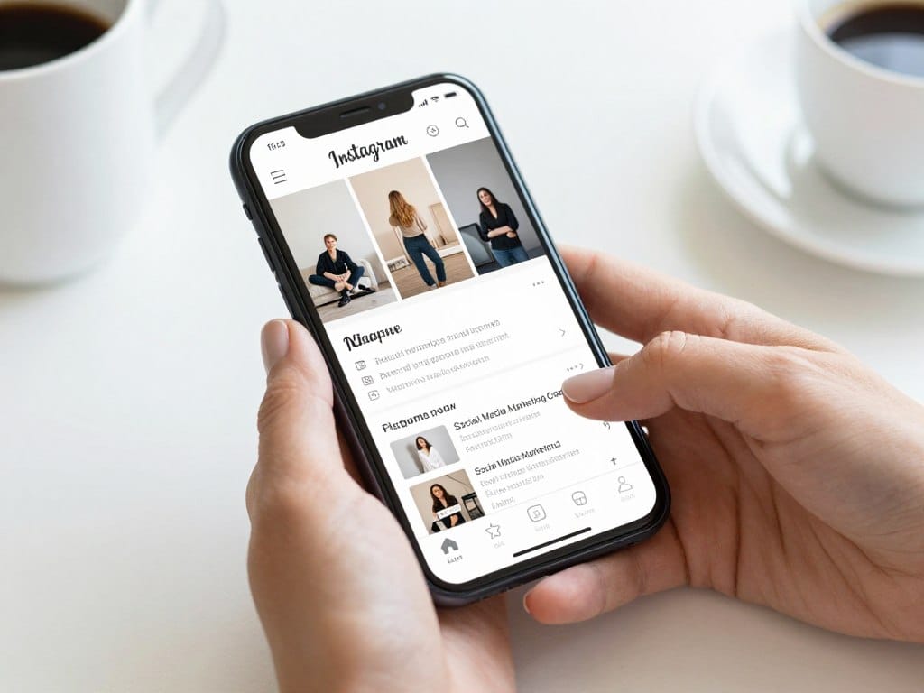 Photographer sharing client testimonial and referral program on smartphone social media