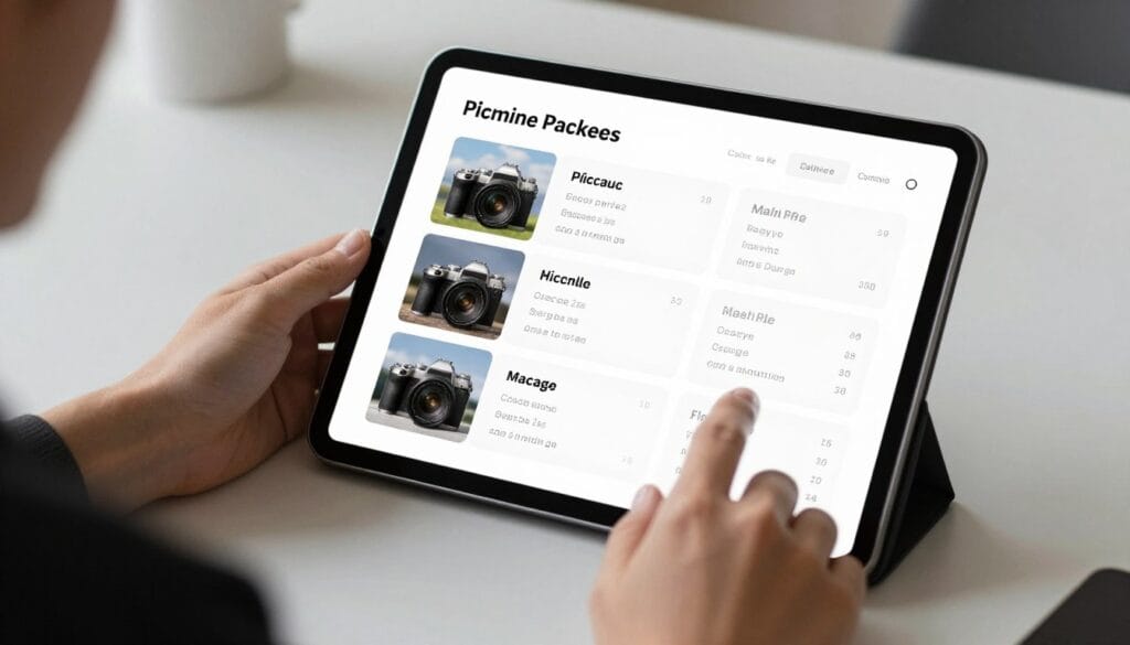 Photography pricing packages displayed on tablet during client consultation Photography pricing packages displayed on tablet during client consultation