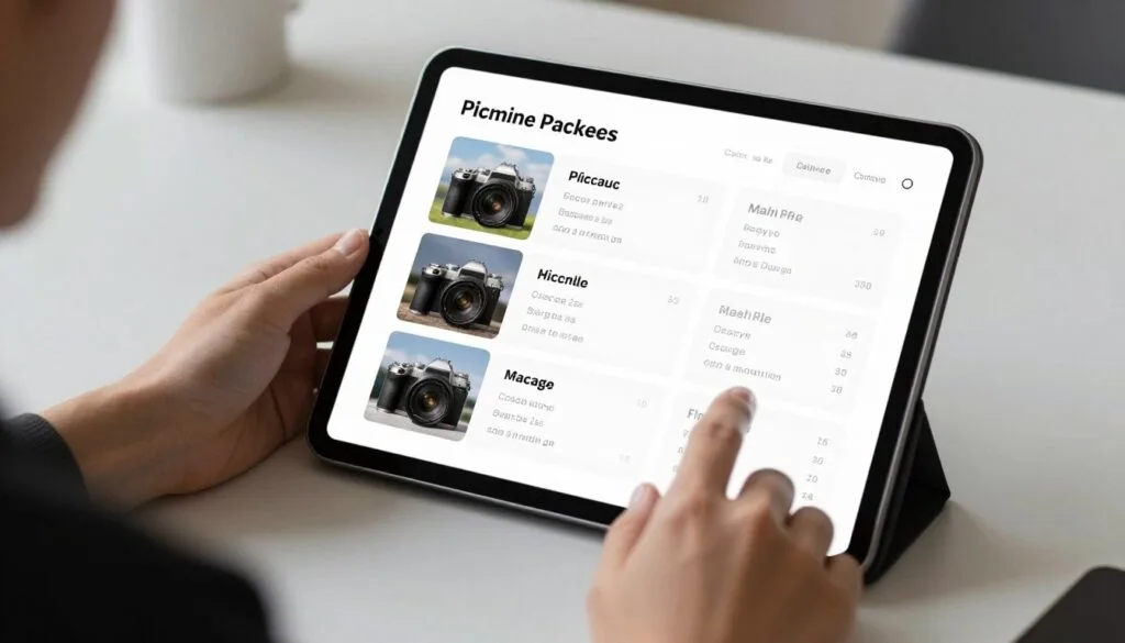 Photography pricing packages displayed on tablet during client consultation