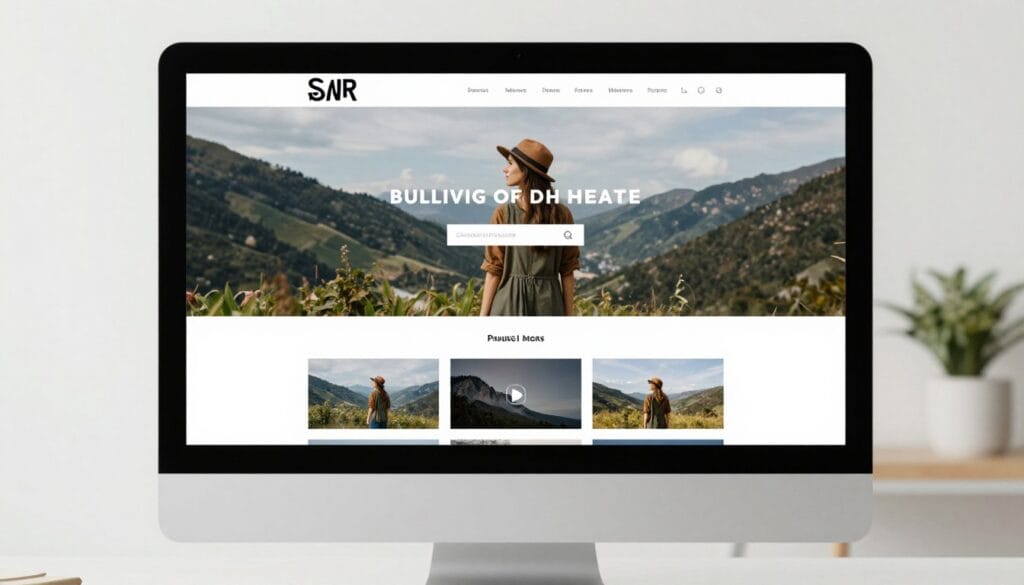 Professional photography website homepage displayed on desktop computer showing portfolio gallery