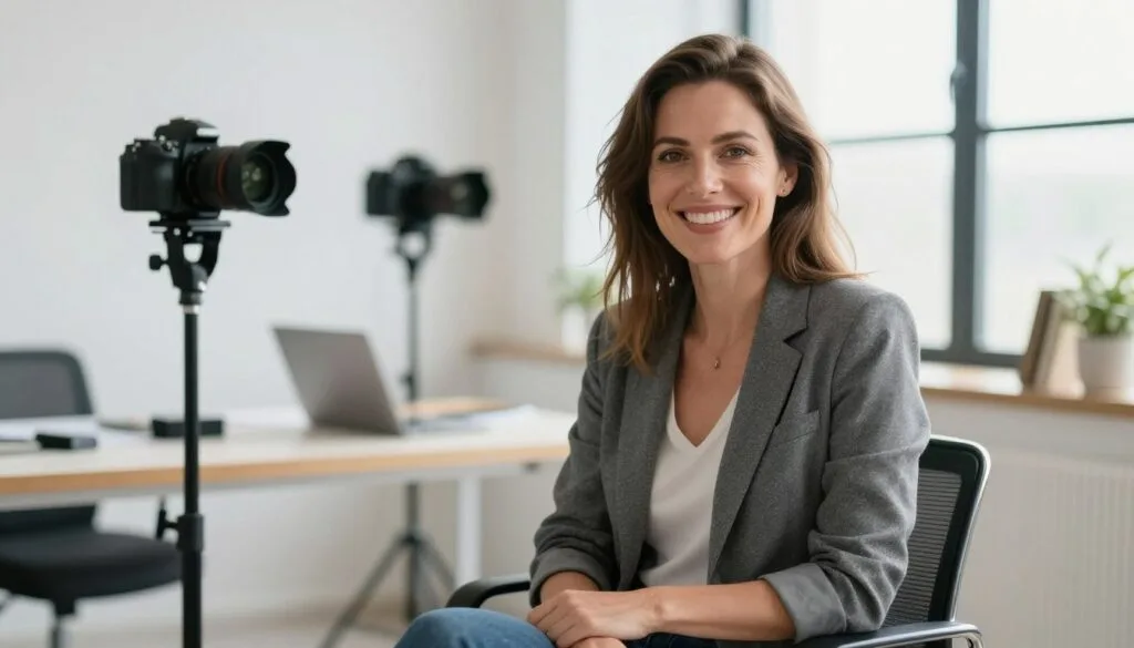 Successful photographer confidently planning future business growth