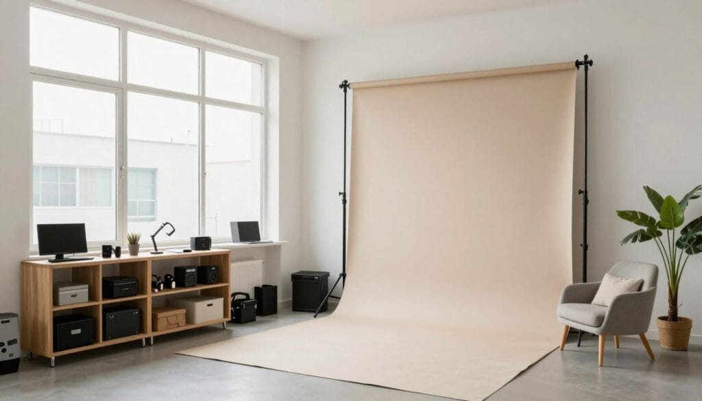 organized home photography studio with natural light and simple setup