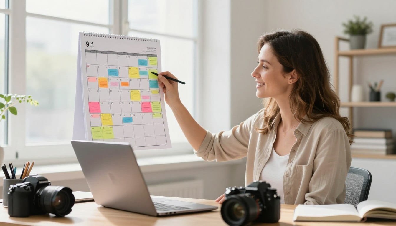 professional photographer reviewing calendar showing consistent bookings year round