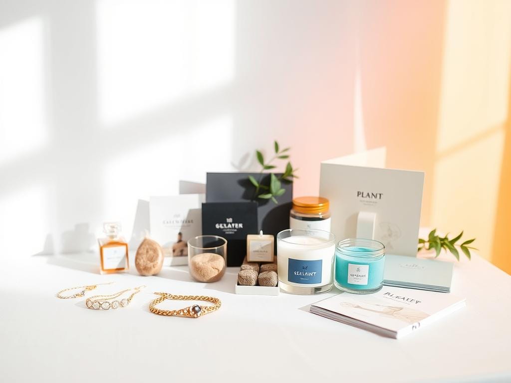 A stylish product photography setup featuring an elegant arrangement of small items such as handmade jewelry, artisanal candles, and trendy stationery. In the foreground, a clean white backdrop allows the colors and textures of the products to pop, with a soft natural light source illuminating the scene from the left, creating gentle shadows for depth. In the middle, a few carefully chosen props like glamorous stones and simple greenery enhance the composition without overwhelming the products. The background is a softly blurred pastel gradient, adding warmth and sophistication. The overall mood is inviting and professional, ideal for showcasing small items in a home studio. Shot at a slight angle to highlight product details, evoking creativity and aspiration. Stay focused, Ray Baker. A stylish product photography setup featuring an elegant arrangement of small items such as handmade jewelry, artisanal candles, and trendy stationery. In the foreground, a clean white backdrop allows the colors and textures of the products to pop, with a soft natural light source illuminating the scene from the left, creating gentle shadows for depth. In the middle, a few carefully chosen props like glamorous stones and simple greenery enhance the composition without overwhelming the products. The background is a softly blurred pastel gradient, adding warmth and sophistication. The overall mood is inviting and professional, ideal for showcasing small items in a home studio. Shot at a slight angle to highlight product details, evoking creativity and aspiration. Stay focused, Ray Baker.