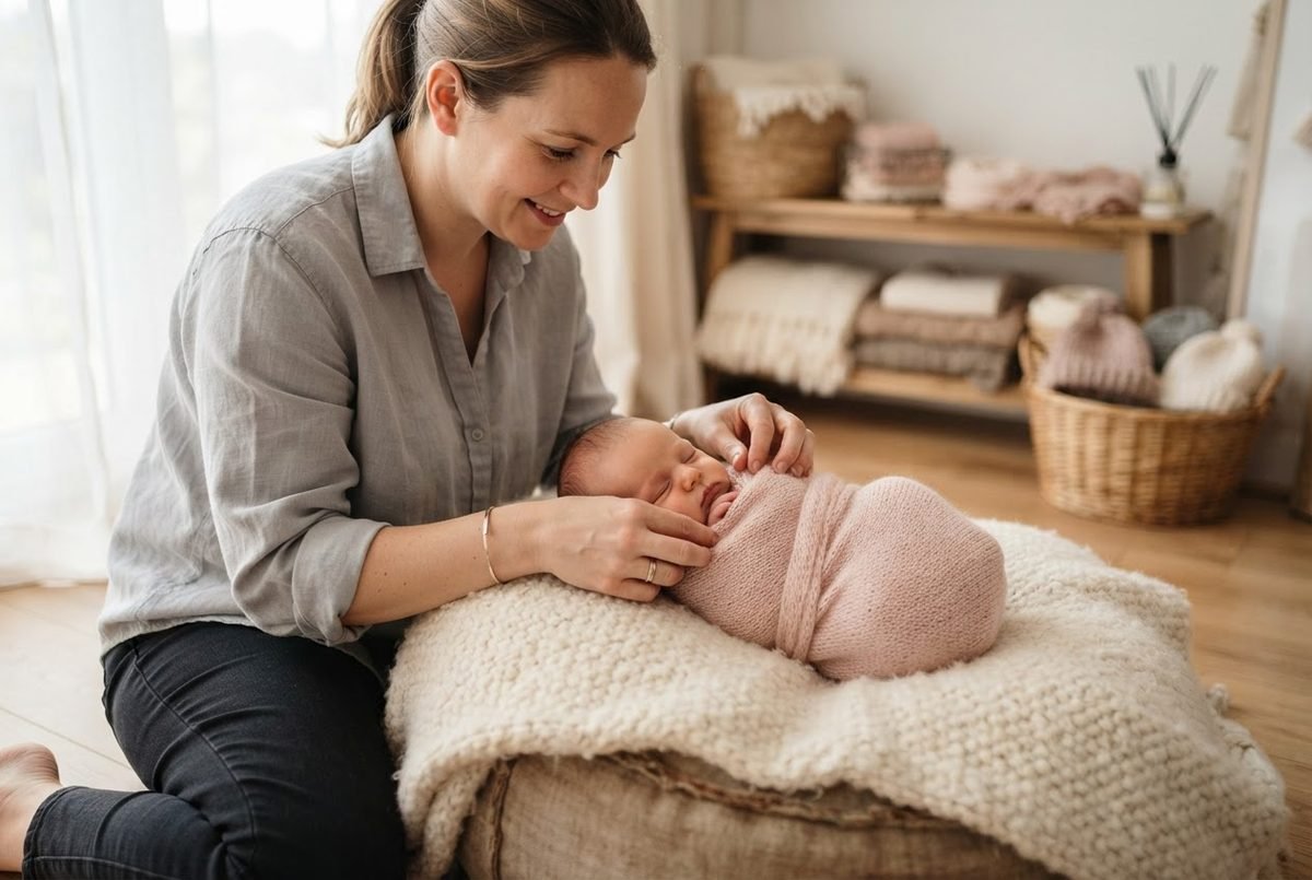 A newborn photography portfolio website displayed on a laptop screen