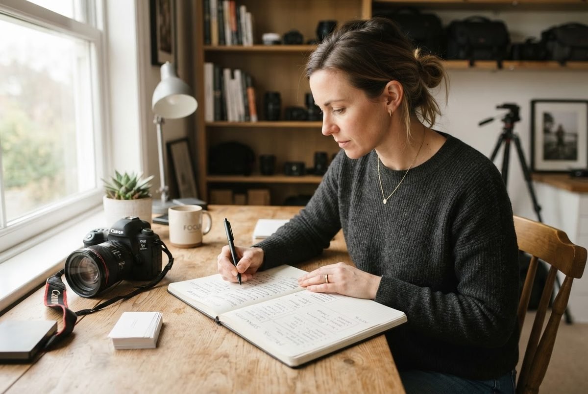 Photographer reviewing pricing notes
