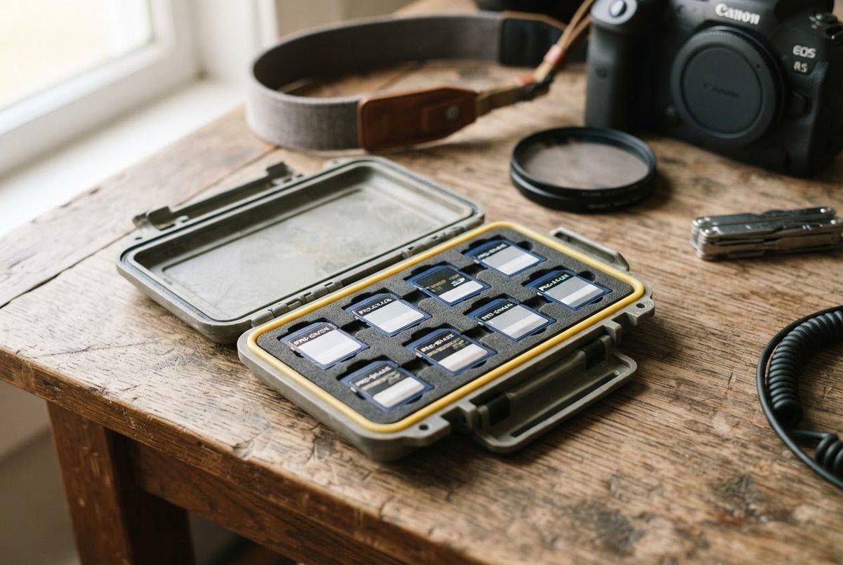 Protective memory card case with labelled cards