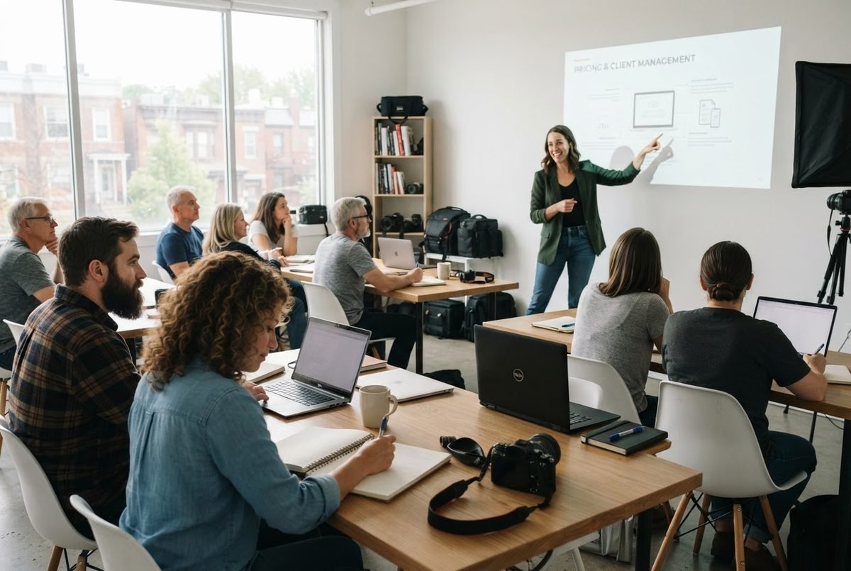 Small photography business class in a studio